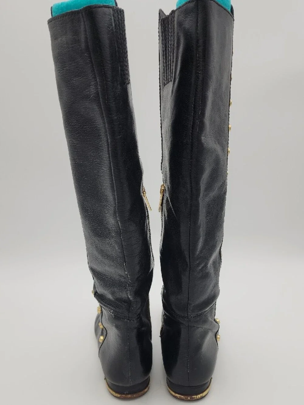 Michael Kors Black Leather Over-the-Knee Boots with Gold Studs
